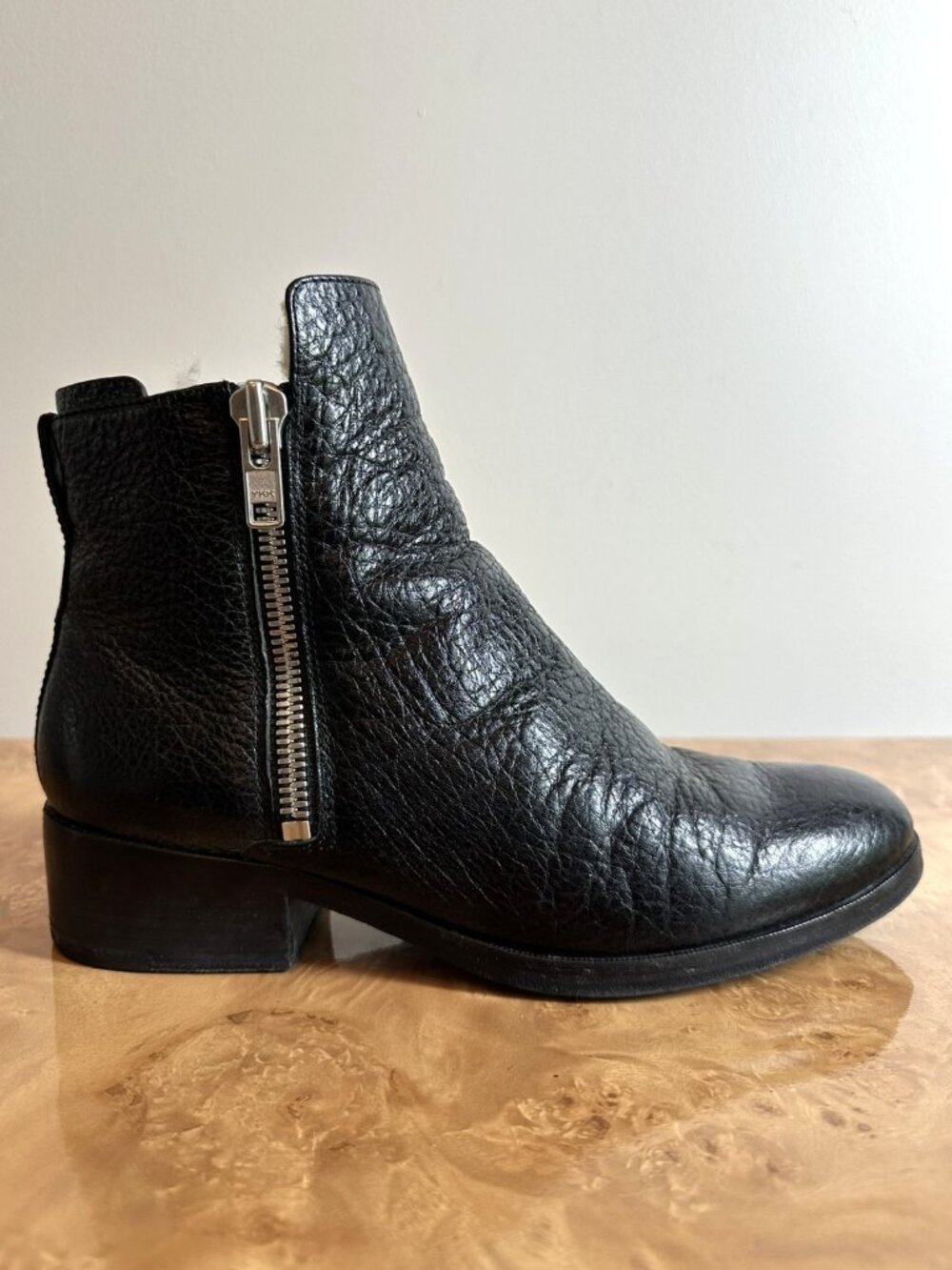 3.1 Phillip Lim Black Pebbled Leather Shearling Lined Ankle Boots Women's EU 38